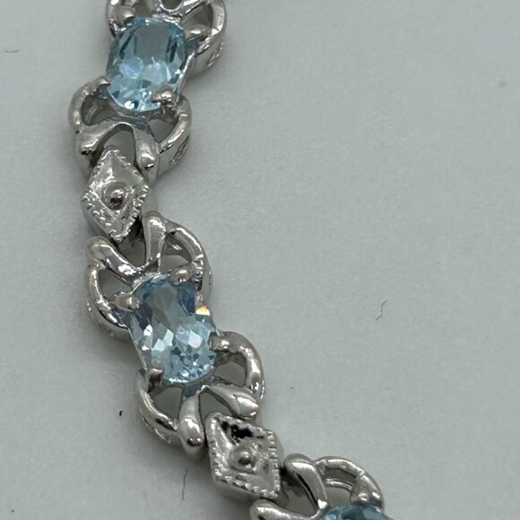 Sterling Silver Tennis Bracelet Blue Gemstones 6.5 " Vintage 1980 11.11grams - Picture 6 of 16